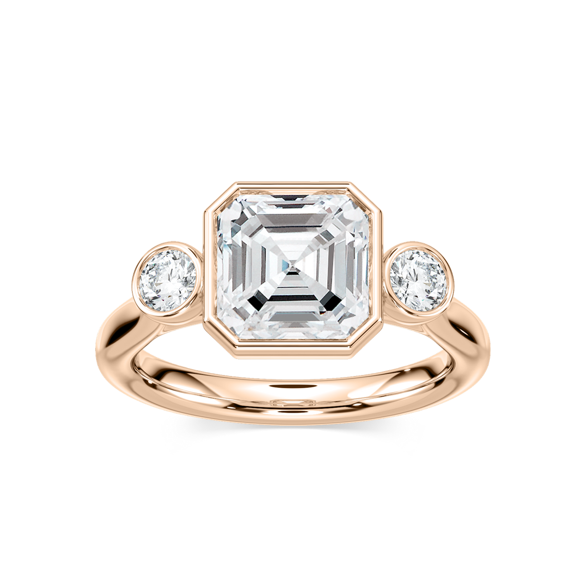 Nina 2 ½ ctw Asscher Lab Grown Diamond Bezel Set Three Stone Engagement Ring