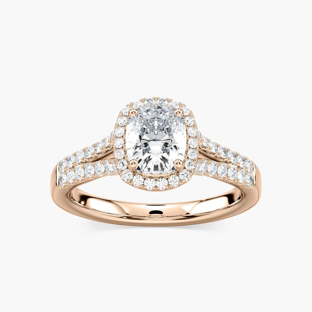 Adara Cushion Lab Grown Diamond Double Row Split Shank Halo Engagement Ring