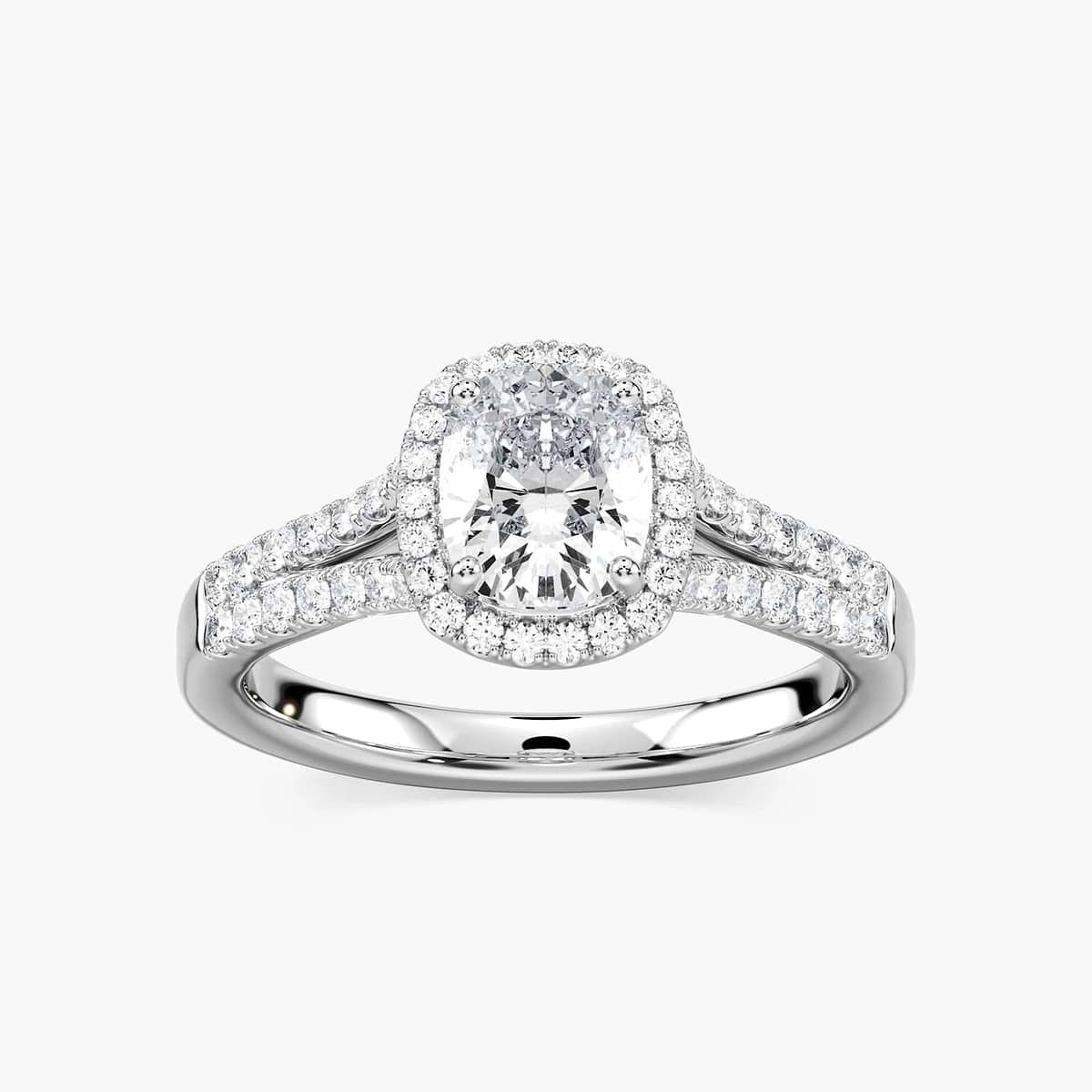 Adara Cushion Lab Grown Diamond Double Row Split Shank Halo Engagement Ring