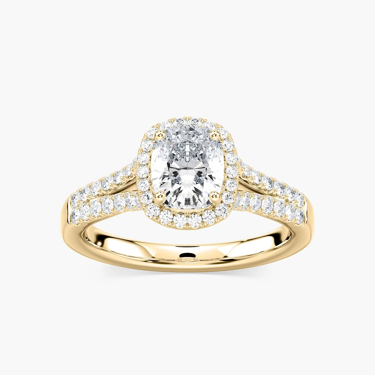 Adara Cushion Lab Grown Diamond Double Row Split Shank Halo Engagement Ring