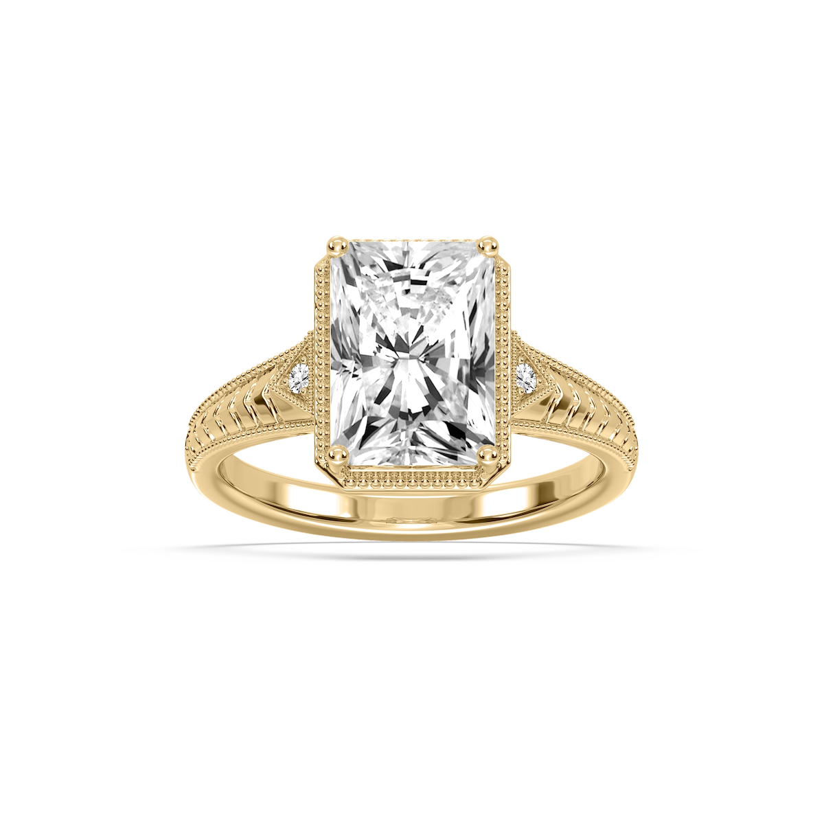 Alexandra Radiant Lab Grown Diamond Vintage Bezel and Milgrain Side Stone Engagement Ring