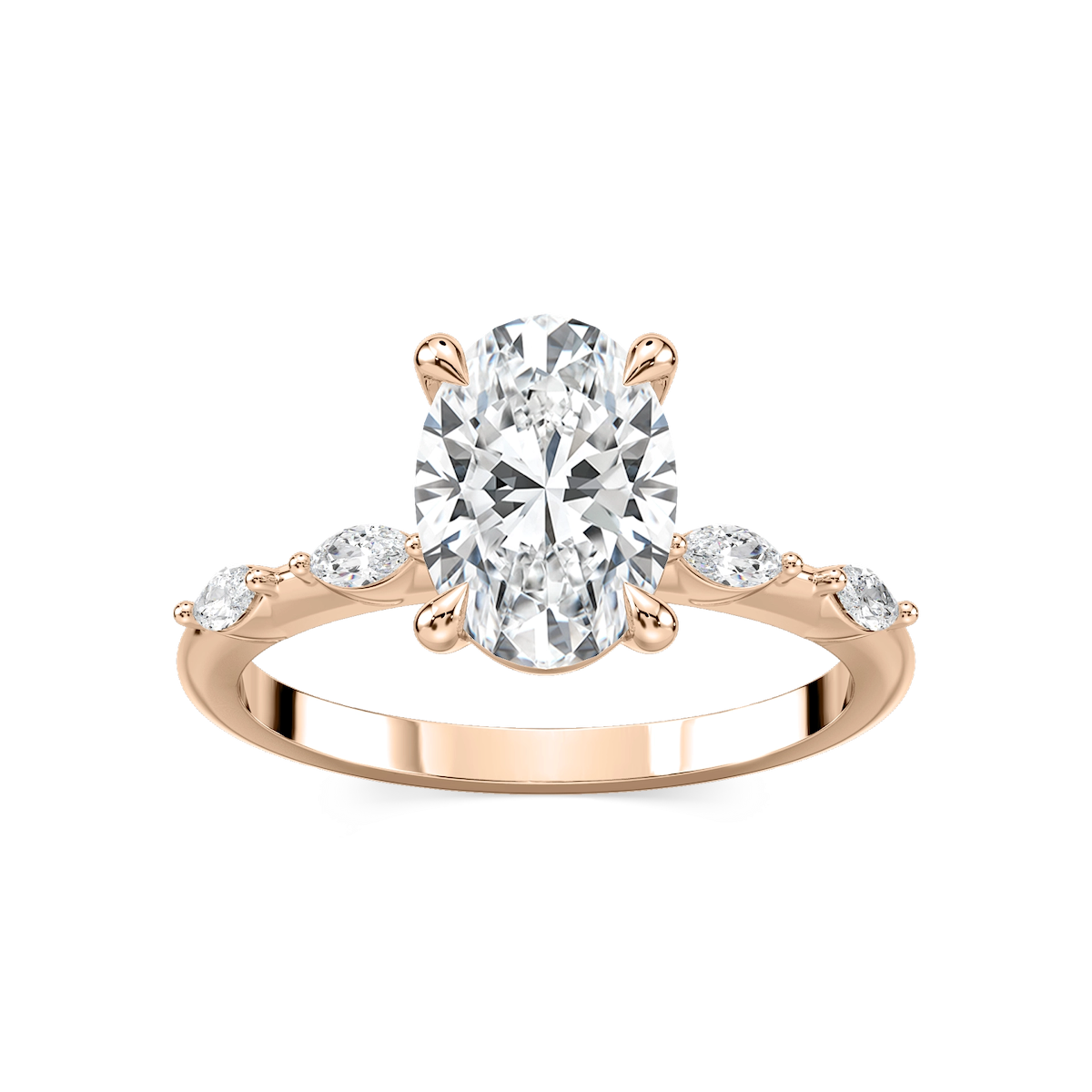 Amelie Oval Lab Grown Diamond Spaced Marquise Side Stone Engagement Ring