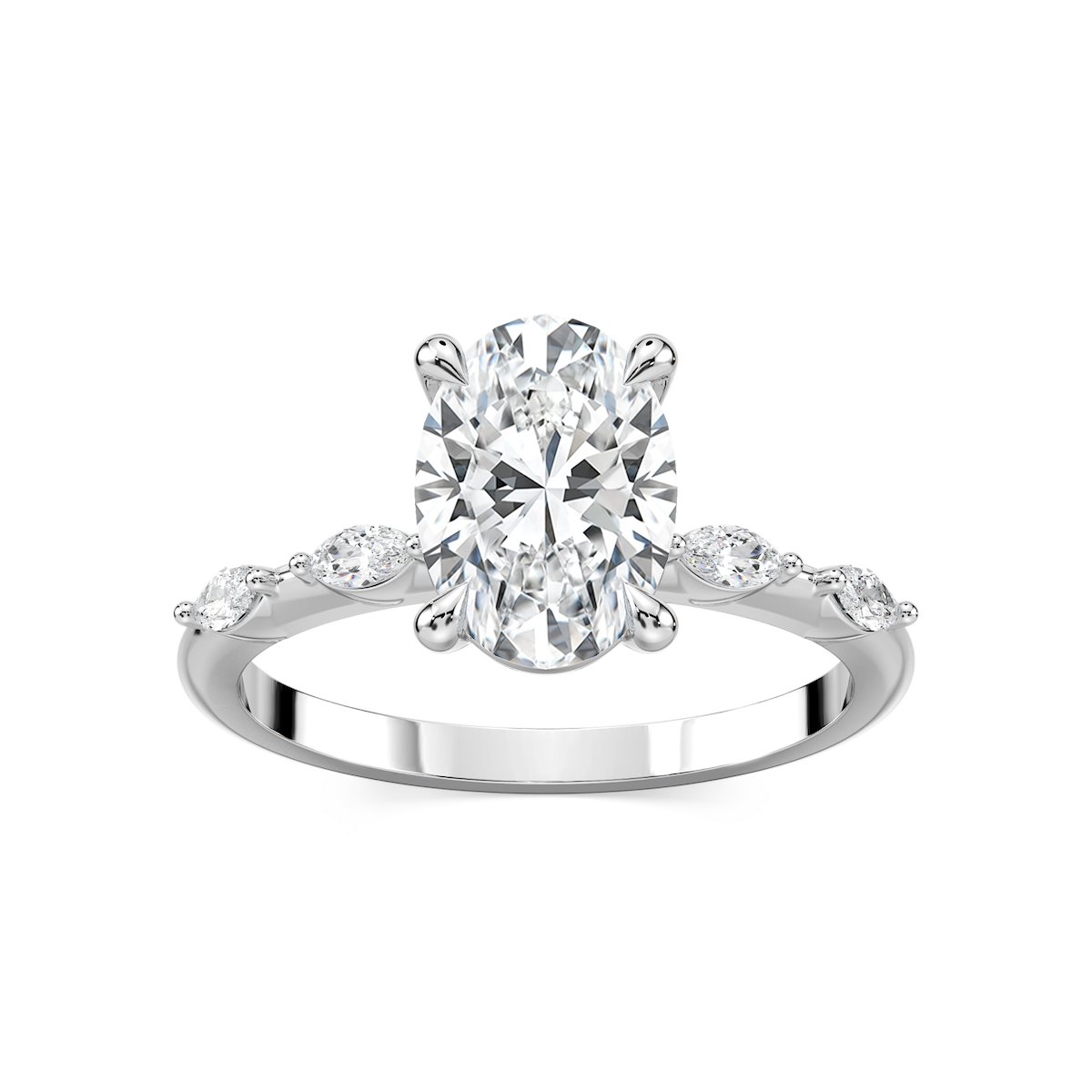 Amelie Oval Lab Grown Diamond Spaced Marquise Side Stone Engagement Ring