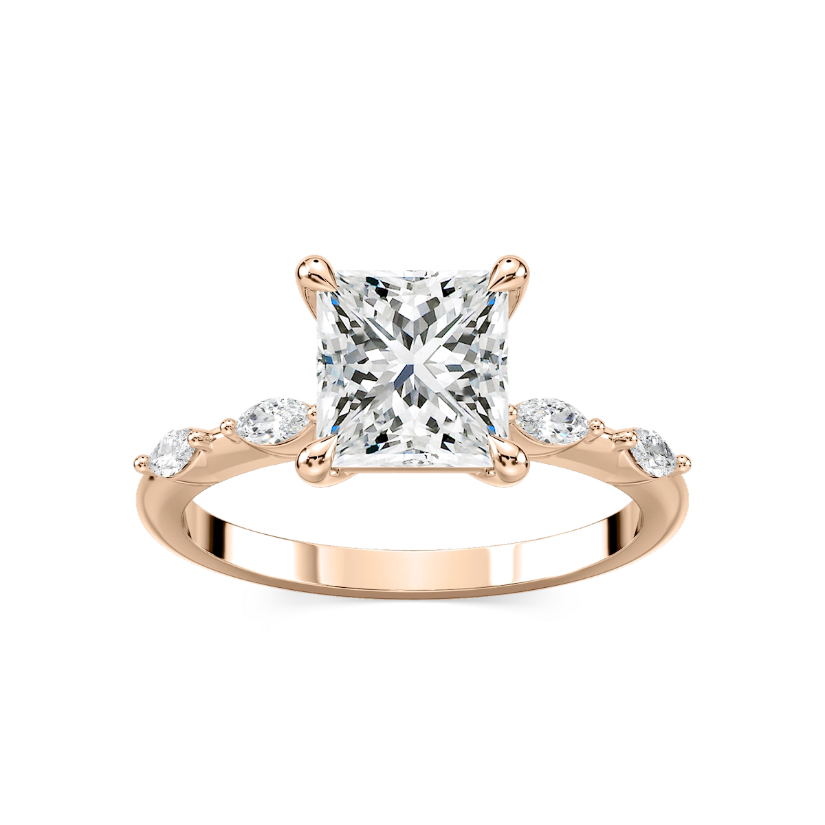 Amelie Princess Lab Grown Diamond Spaced Marquise Side Stone Engagement Ring