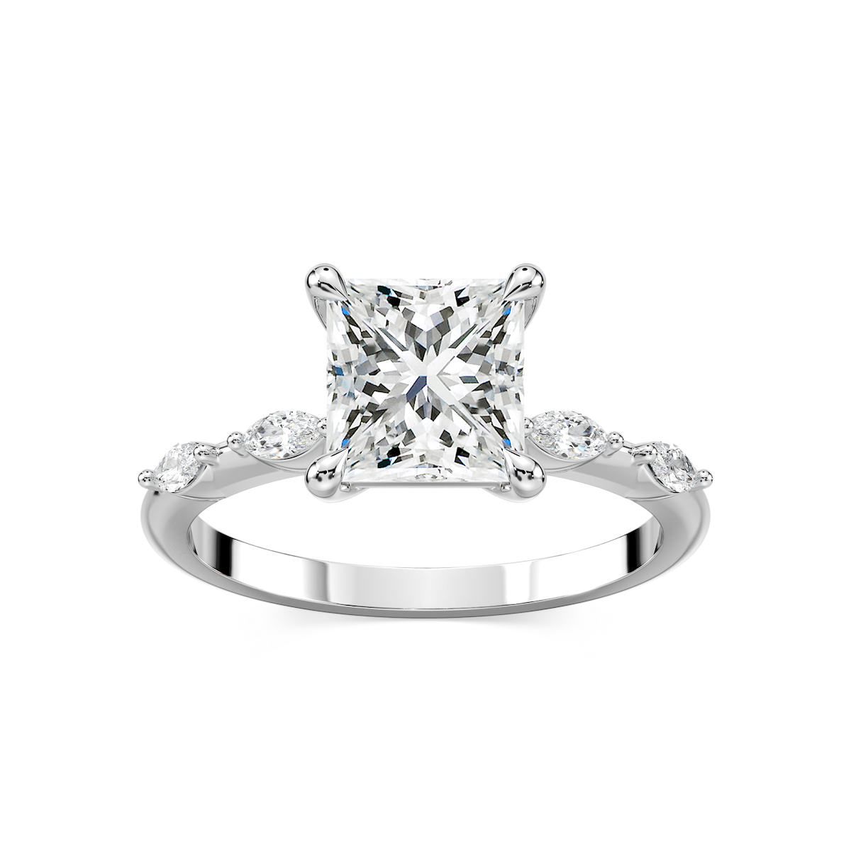 Amelie Princess Lab Grown Diamond Spaced Marquise Side Stone Engagement Ring