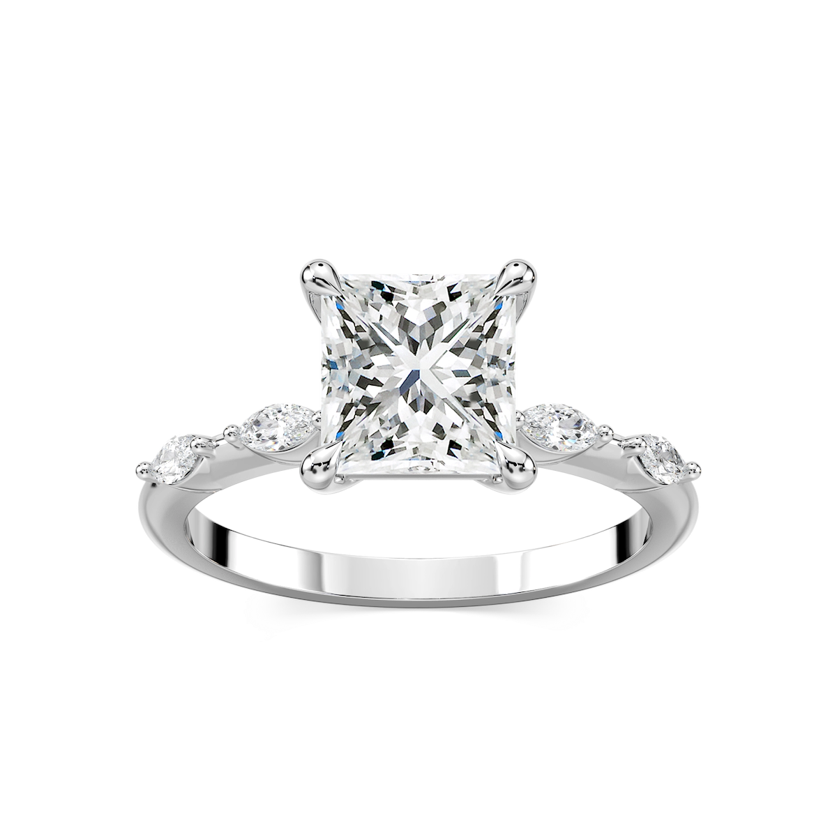 Amelie Princess Lab Grown Diamond Spaced Marquise Side Stone Engagement Ring