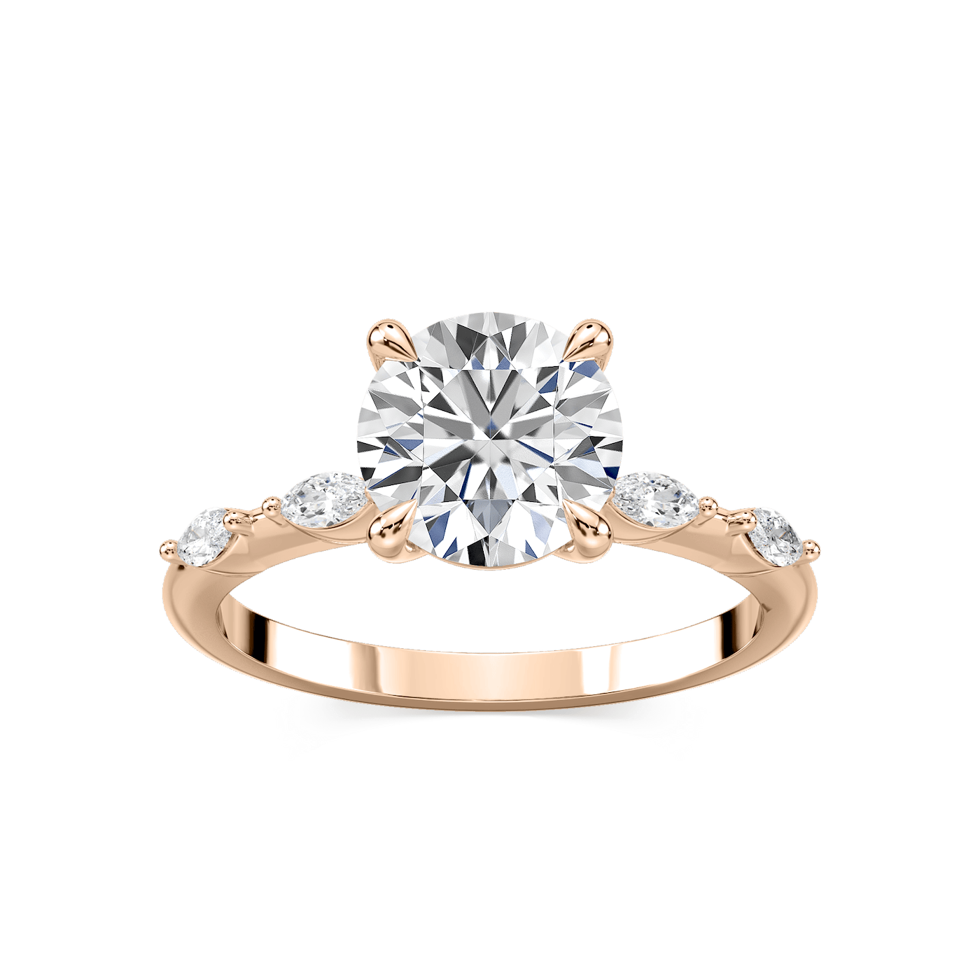 Amelie Round Lab Grown Diamond Spaced Marquise Side Stone Engagement Ring