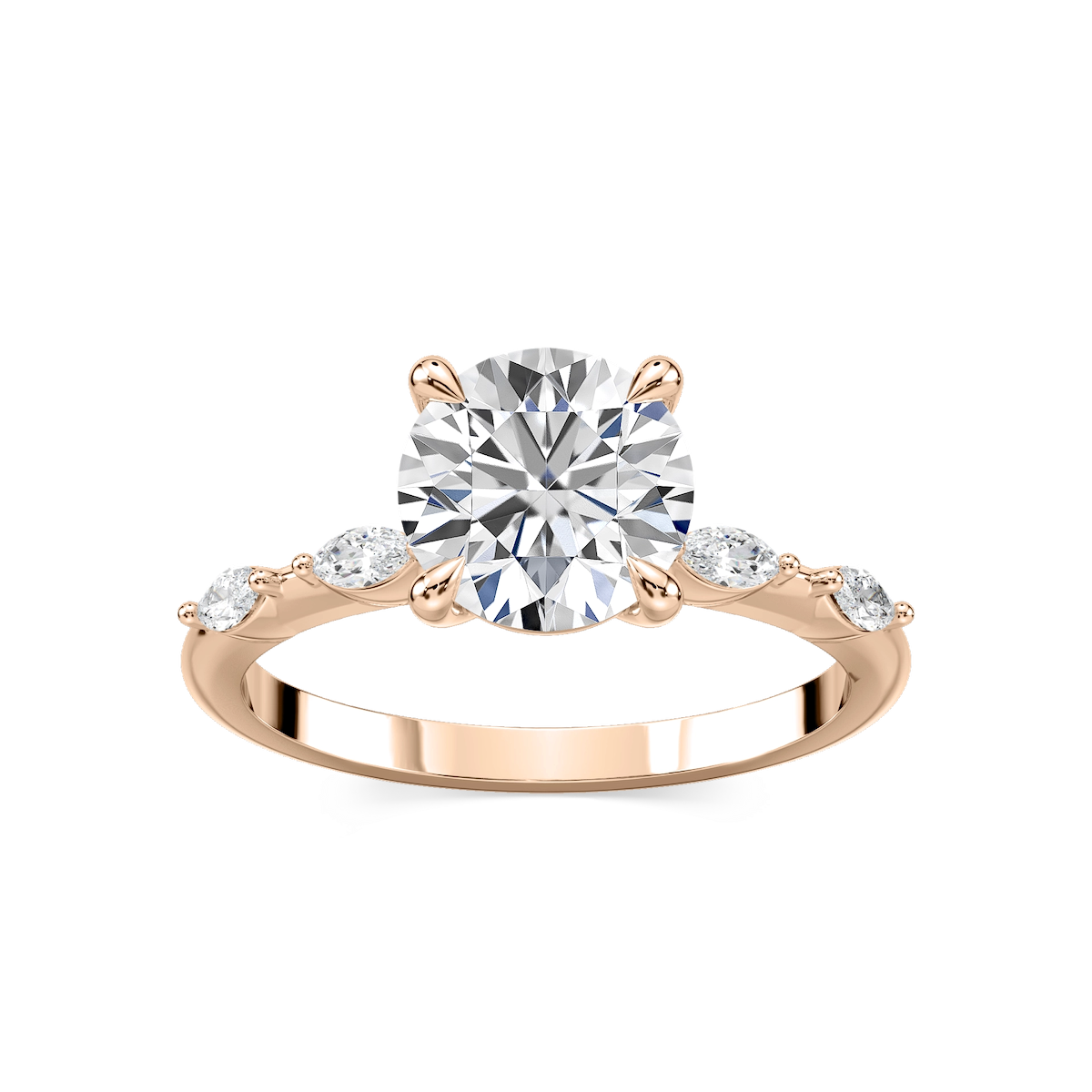 Amelie Round Lab Grown Diamond Spaced Marquise Side Stone Engagement Ring