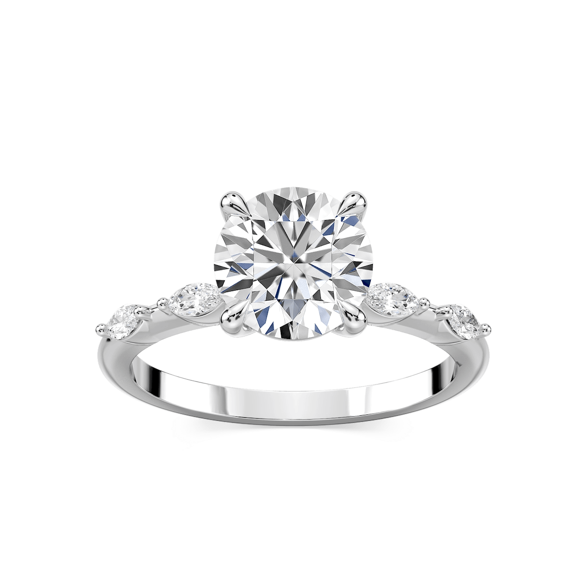 Amelie Round Lab Grown Diamond Spaced Marquise Side Stone Engagement Ring