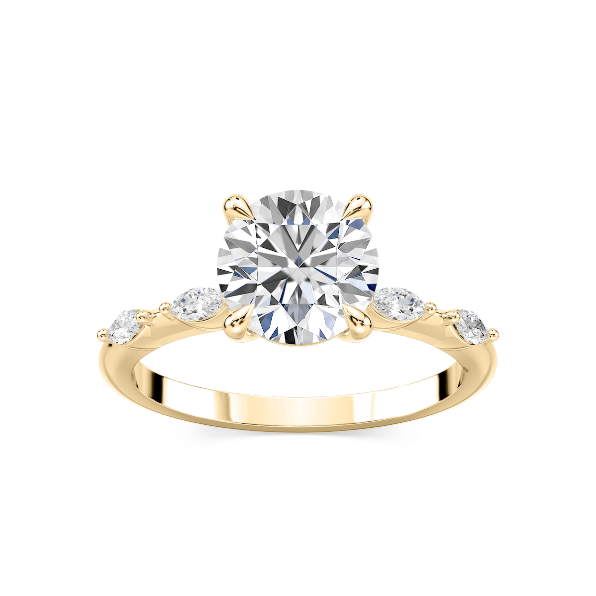 Amelie Round Lab Grown Diamond Spaced Marquise Side Stone Engagement Ring