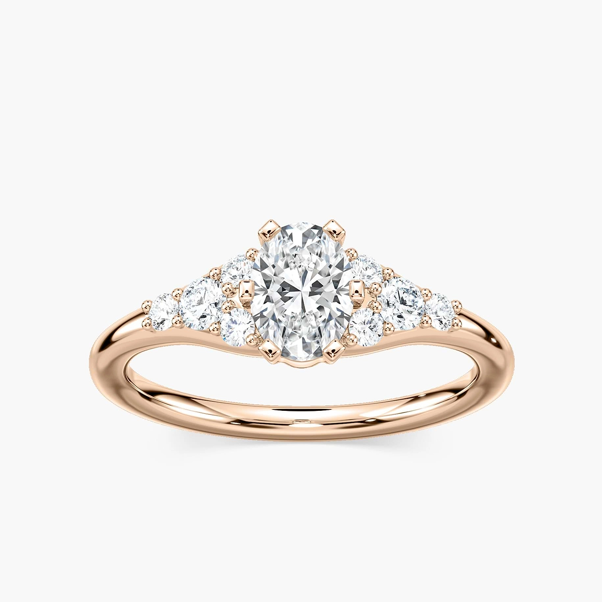 Amira Oval Lab Grown Diamond Six Prong Side Stone Engagement Ring