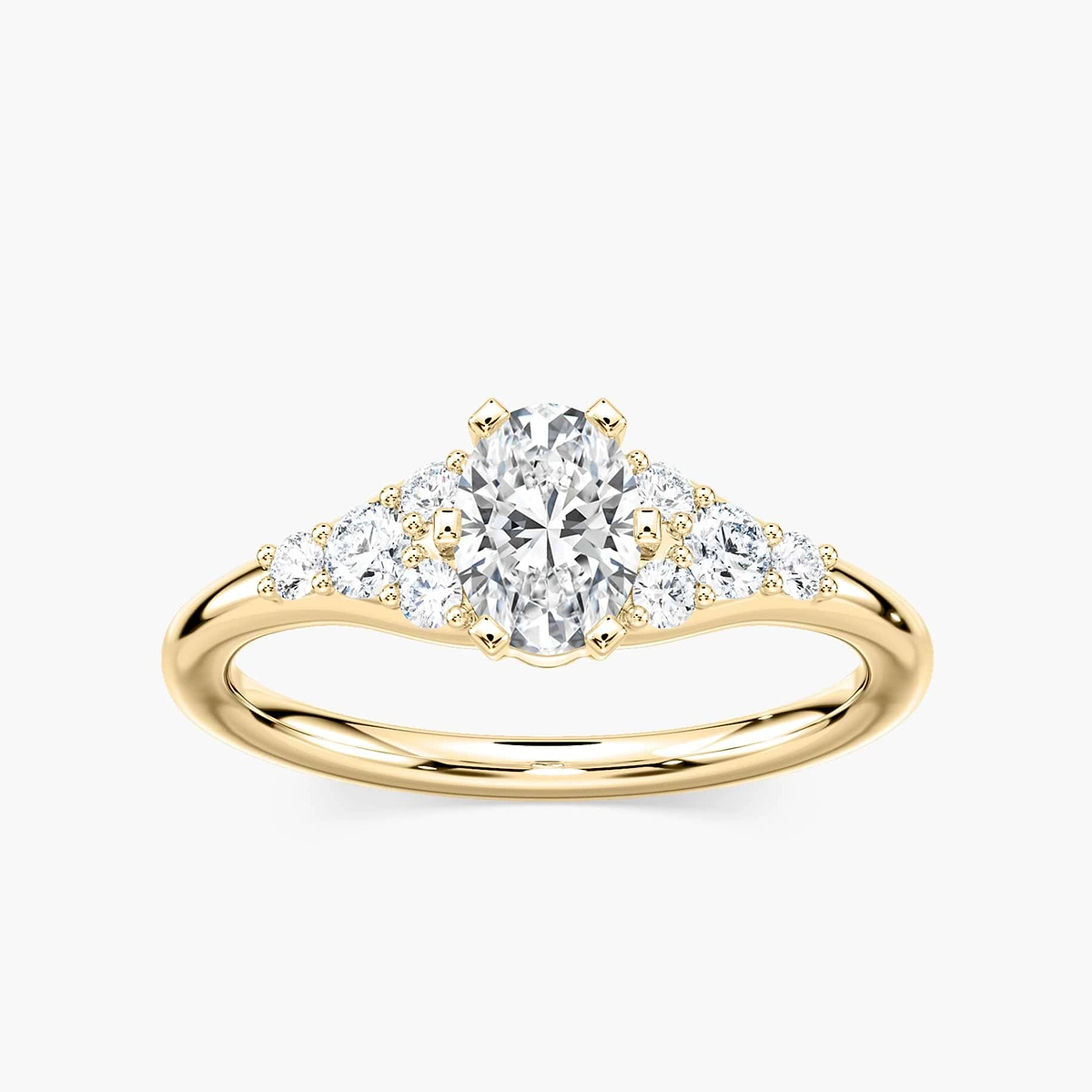 Amira Oval Lab Grown Diamond Six Prong Side Stone Engagement Ring