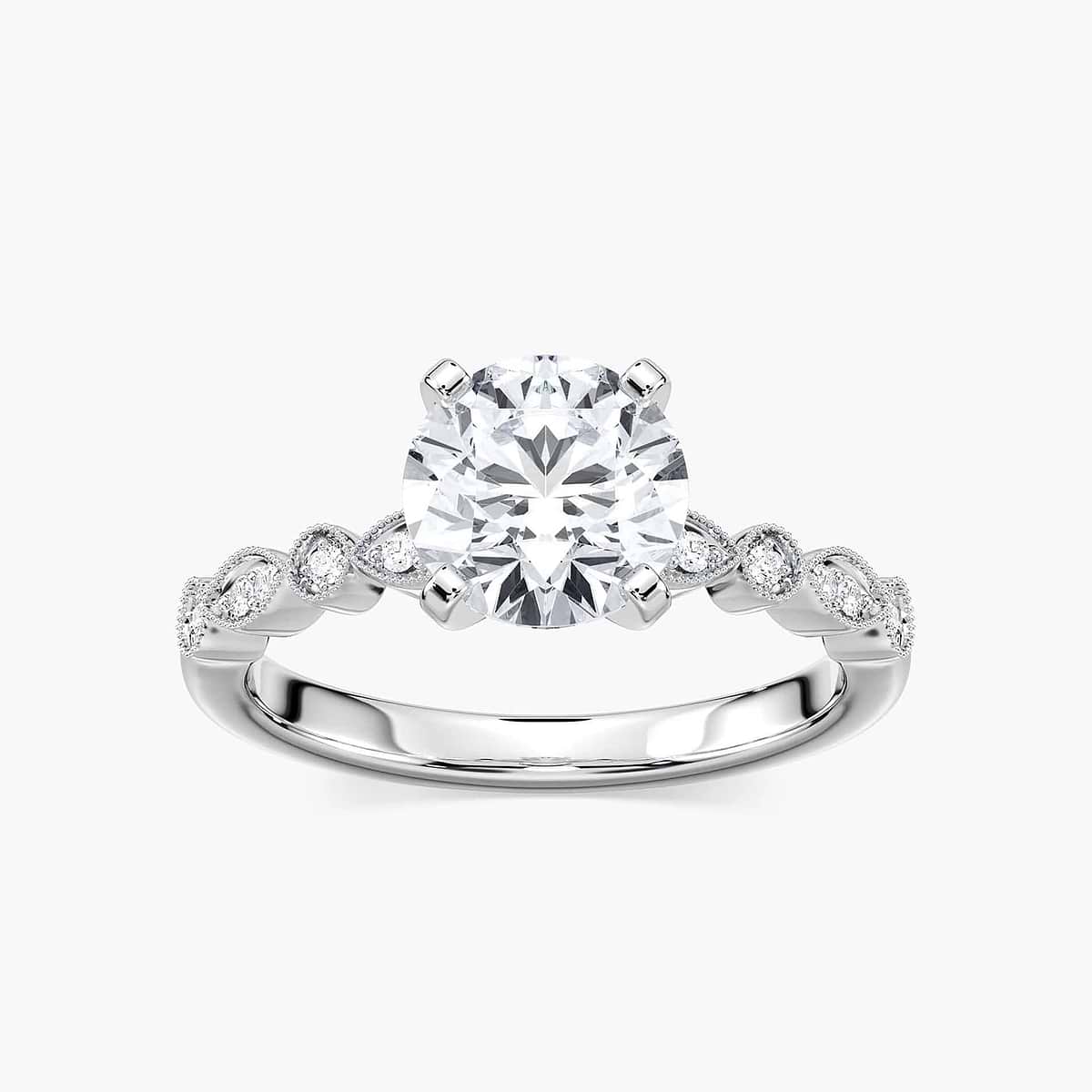 Victoria Lab Grown Diamond Vintage Milgrain Side Stone Engagement Ring