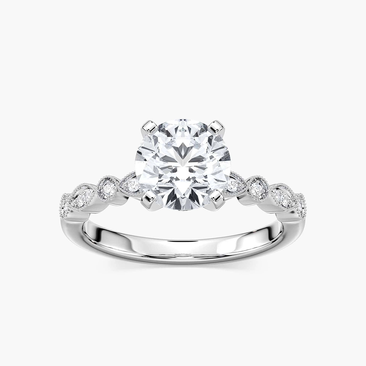 Victoria Lab Grown Diamond Vintage Milgrain Side Stone Engagement Ring