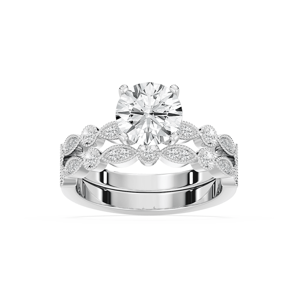 Victoria Lab Grown Diamond Vintage Milgrain Wedding Set