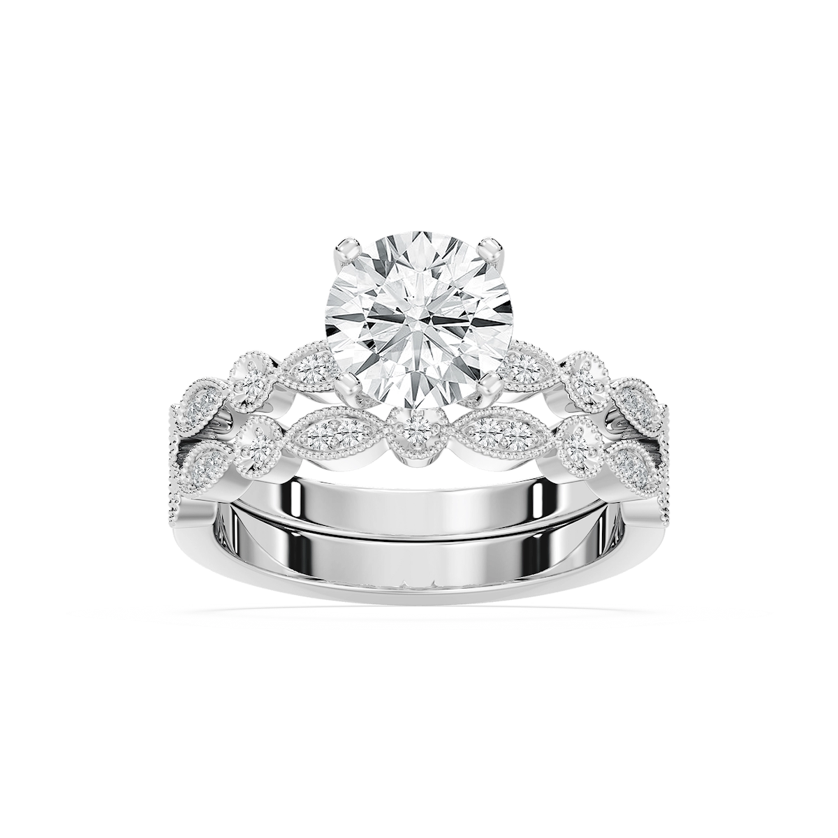Victoria Lab Grown Diamond Vintage Milgrain Wedding Set