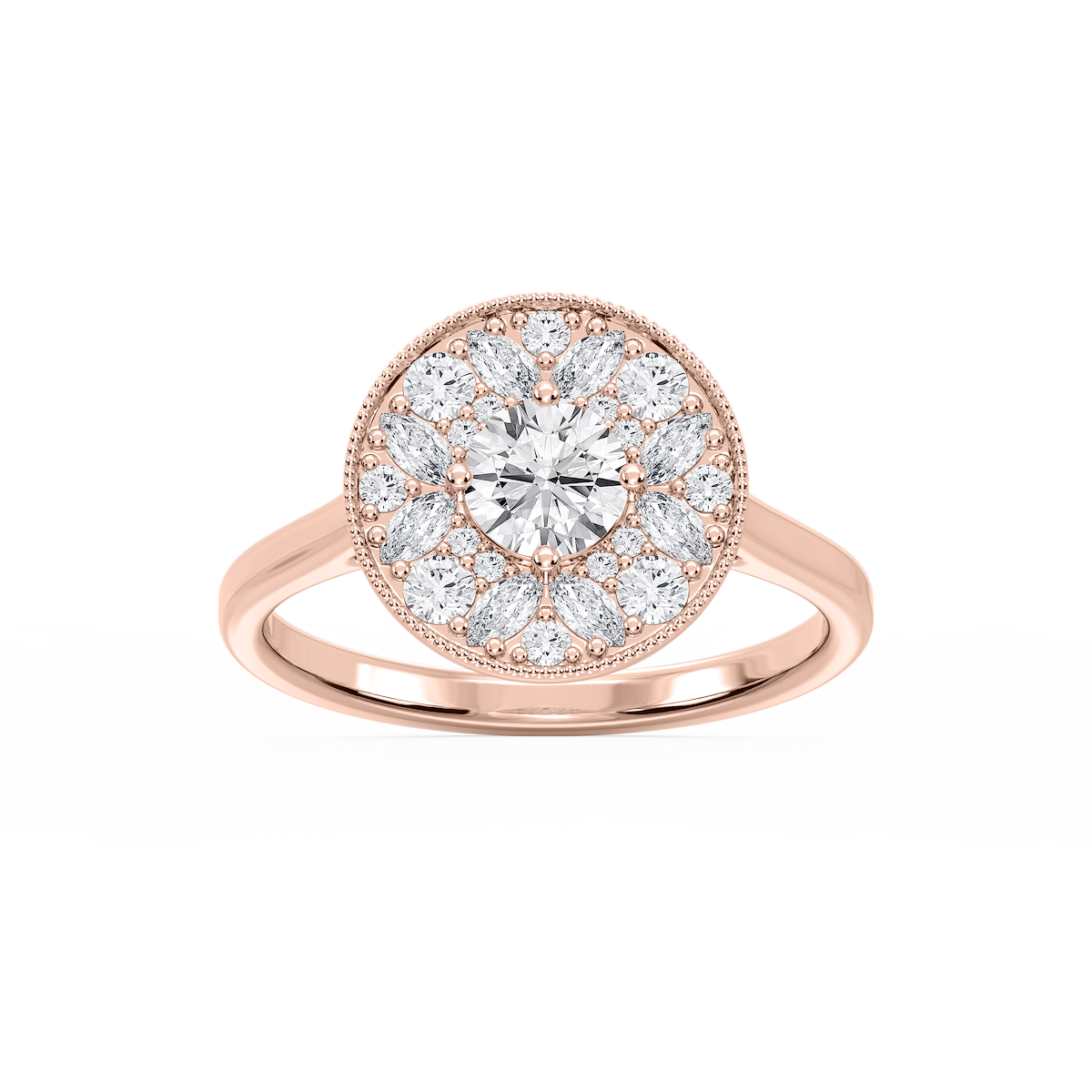 Annika 1 ctw Round and Marquise Lab Grown Diamond Multi Shape Halo Vintage Promise Ring