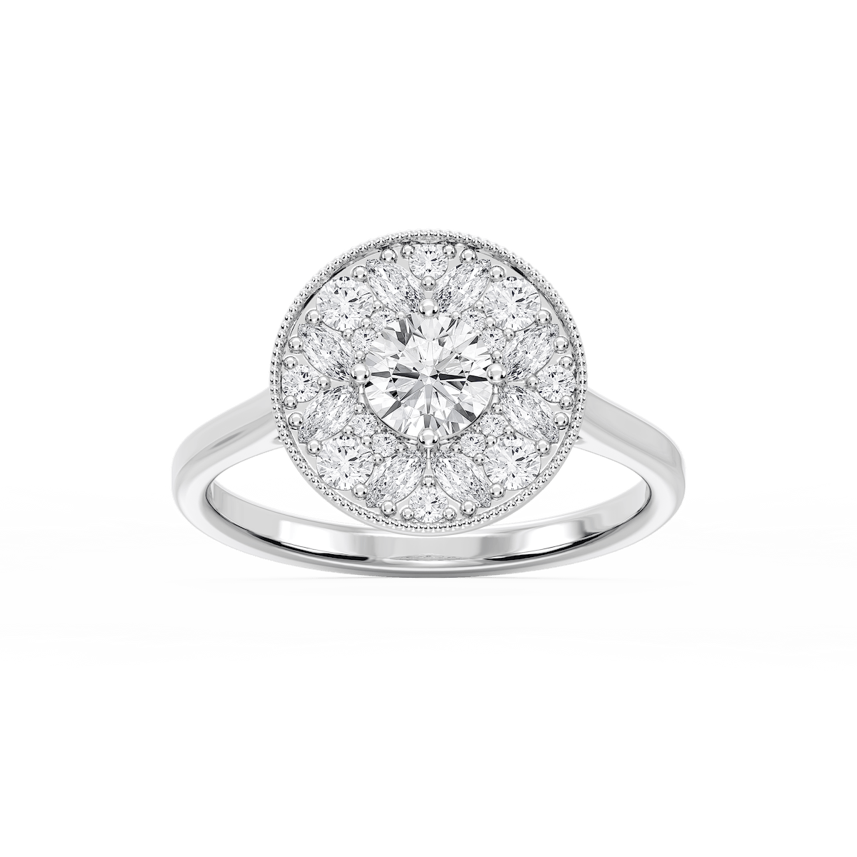 Annika 1 ctw Round and Marquise Lab Grown Diamond Multi Shape Halo Vintage Promise Ring