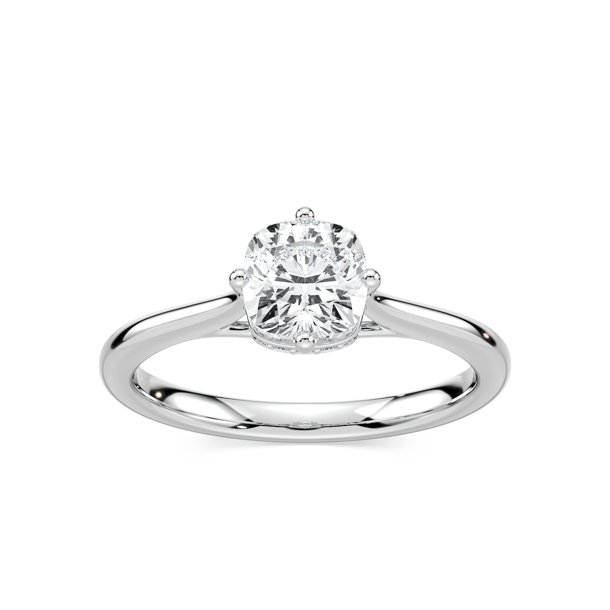 Ariel Cushion Lab Grown Diamond Eight Prong Royal Crown Hidden Halo Engagement Ring