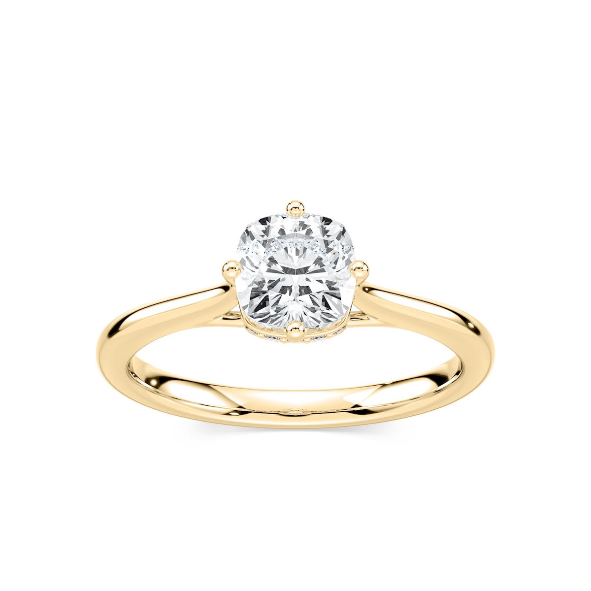 Ariel Cushion Lab Grown Diamond Eight Prong Royal Crown Hidden Halo Engagement Ring