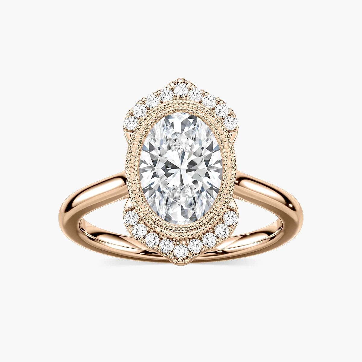 Arya Oval Lab Grown Diamond Milgrain Vintage Antique Halo Engagement Ring