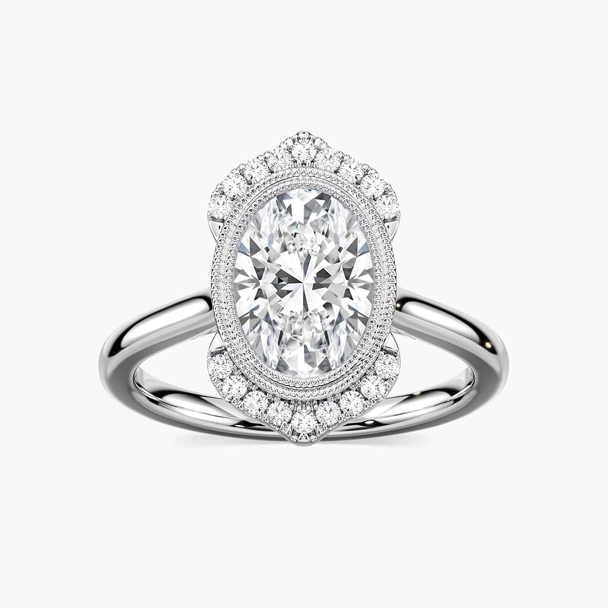 Arya Oval Lab Grown Diamond Milgrain Vintage Antique Halo Engagement Ring