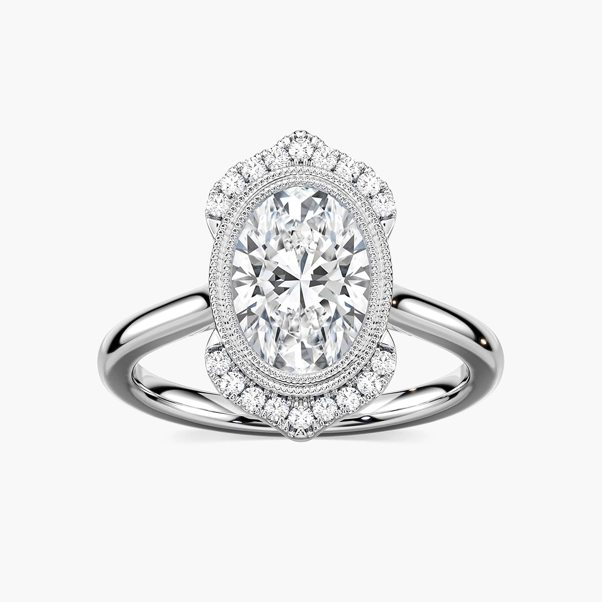 Arya Oval Lab Grown Diamond Milgrain Vintage Antique Halo Engagement Ring