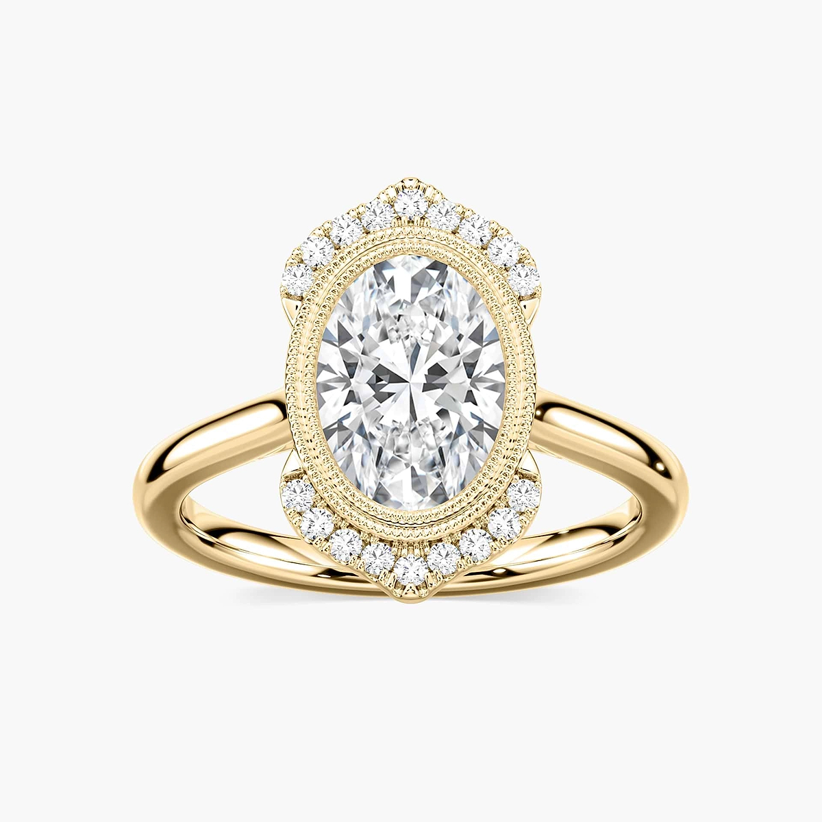 Arya Oval Lab Grown Diamond Milgrain Vintage Antique Halo Engagement Ring