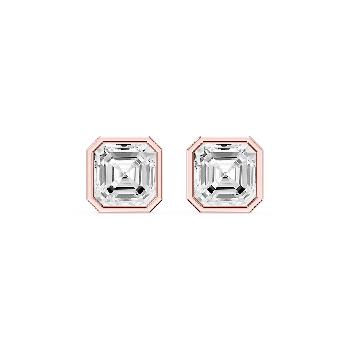 Asscher Lab Grown Diamond Bezel Set Certified Stud Earrings