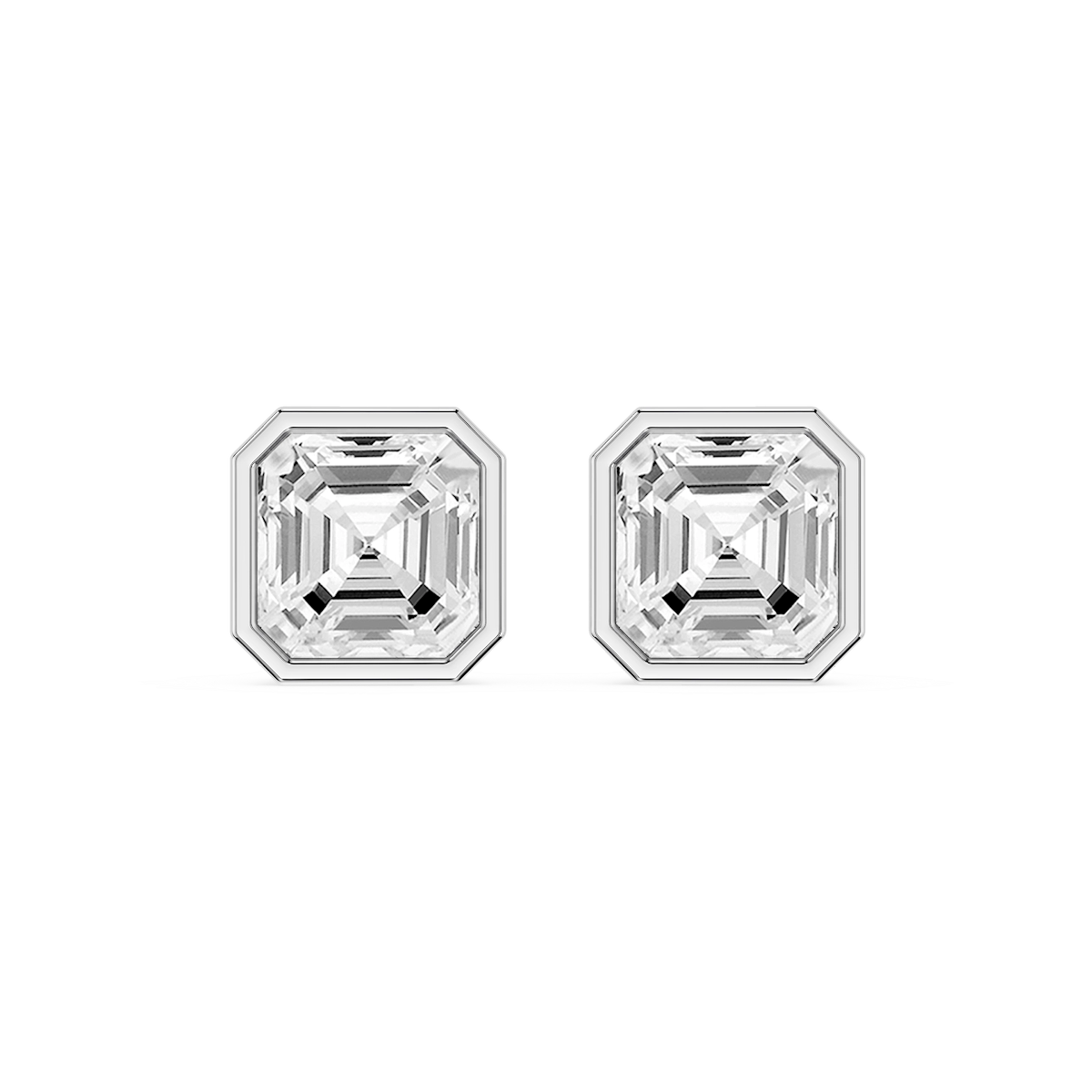 Asscher Lab Grown Diamond Bezel Set Certified Stud Earrings