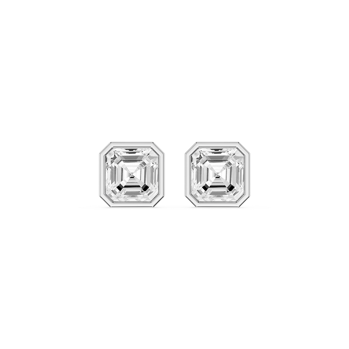 Asscher Lab Grown Diamond Bezel Set Certified Stud Earrings