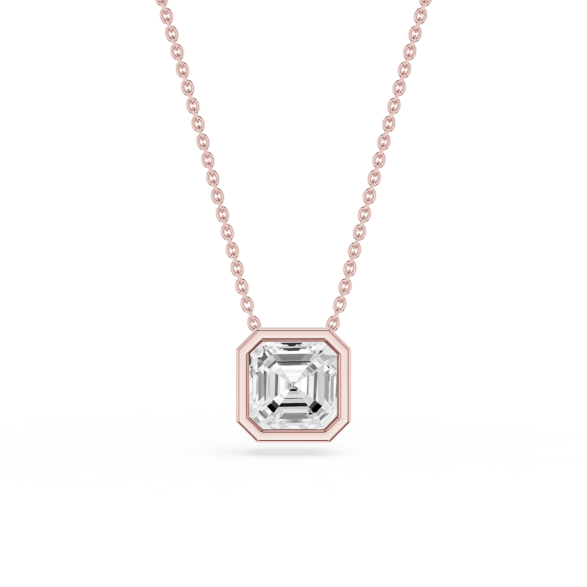Asscher Lab Grown Diamond Bezel Solitaire Slide Pendant - 16 to 18 Inches