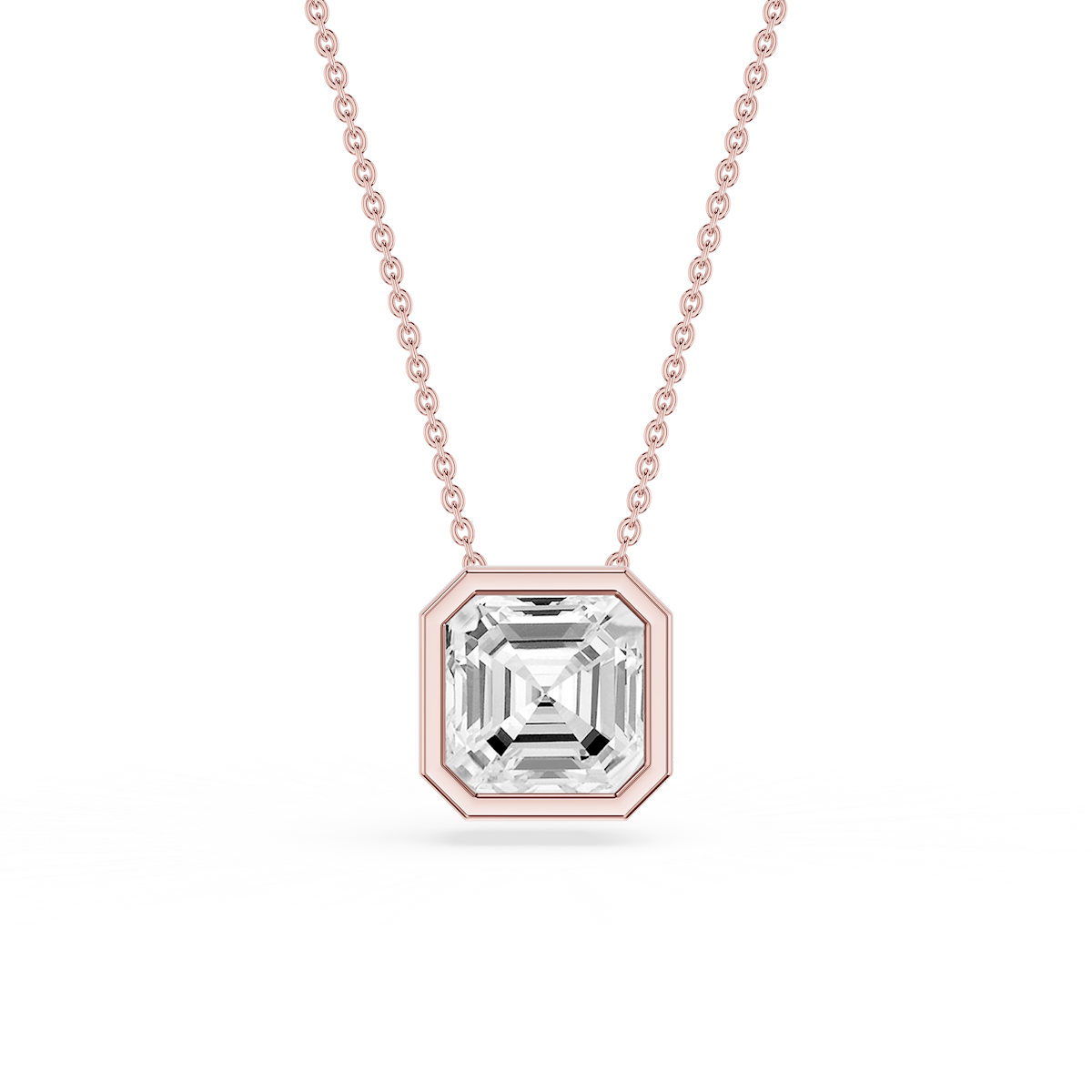 Asscher Lab Grown Diamond Bezel Solitaire Slide Pendant - 16 to 18 Inches