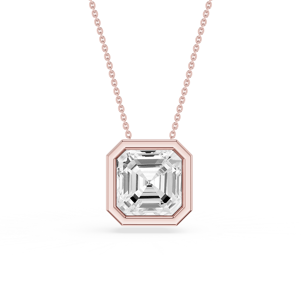 Asscher Lab Grown Diamond Bezel Solitaire Slide Pendant - 16 to 18 Inches