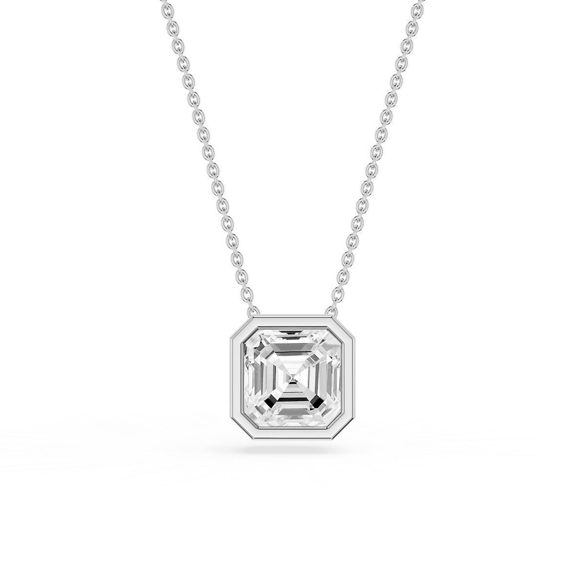Asscher Lab Grown Diamond Bezel Solitaire Slide Pendant - 16 to 18 Inches