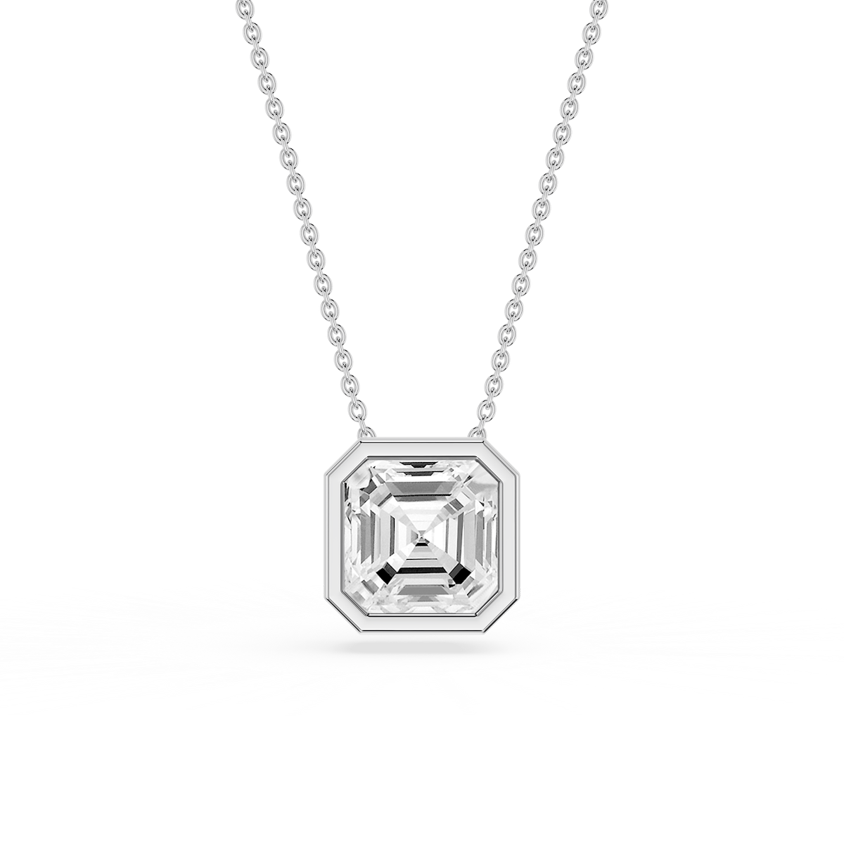 Asscher Lab Grown Diamond Bezel Solitaire Slide Pendant - 16 to 18 Inches