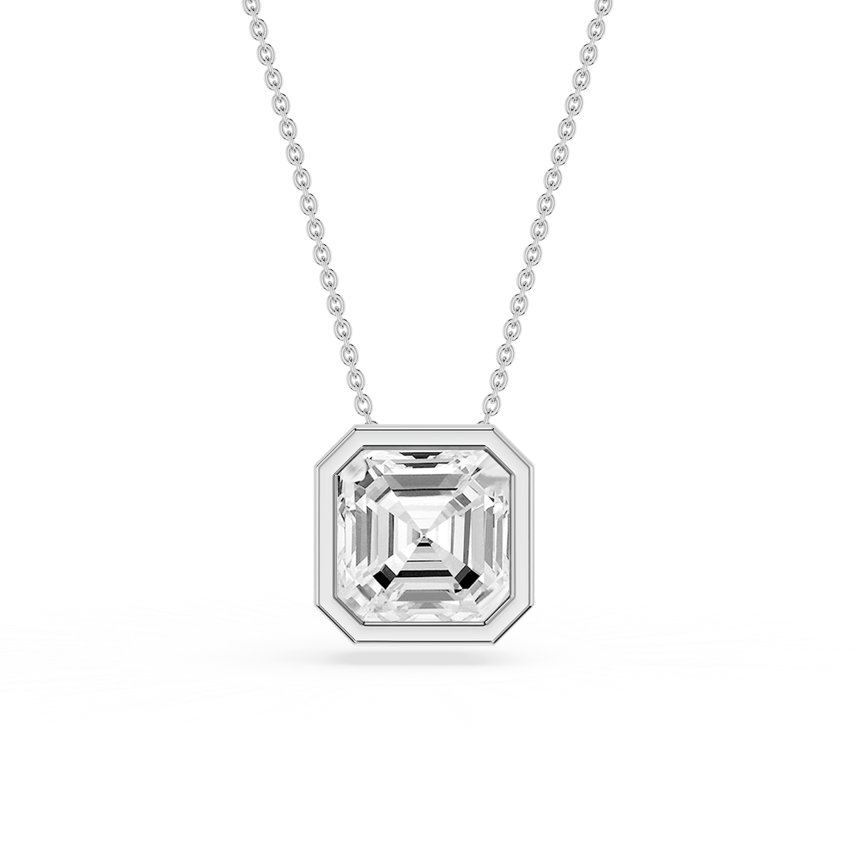 Asscher Lab Grown Diamond Bezel Solitaire Slide Pendant - 16 to 18 Inches