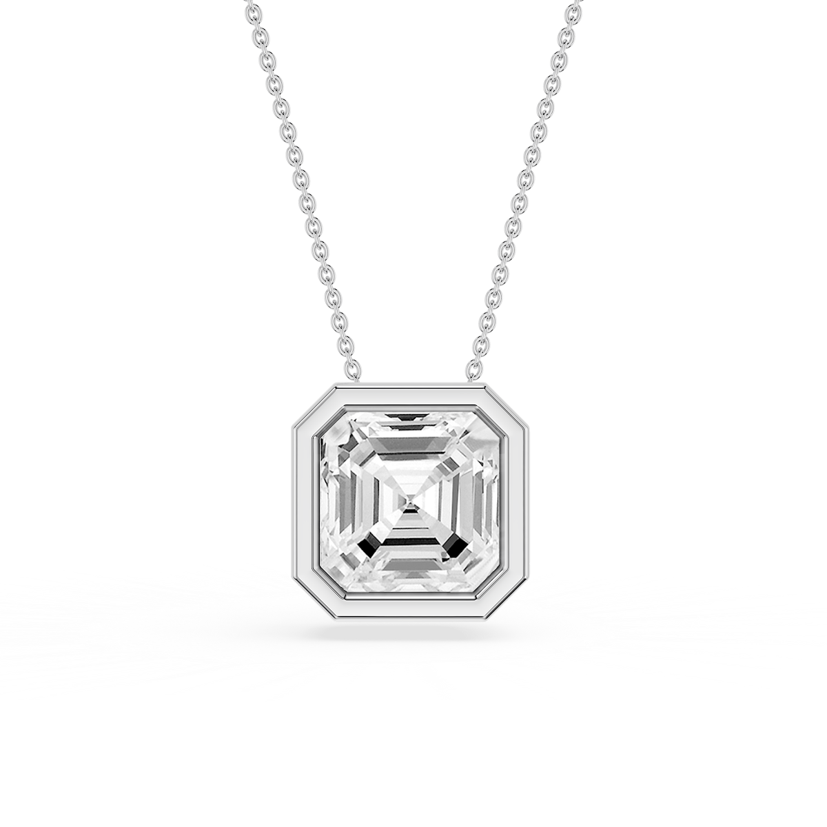 Asscher Lab Grown Diamond Bezel Solitaire Slide Pendant - 16 to 18 Inches