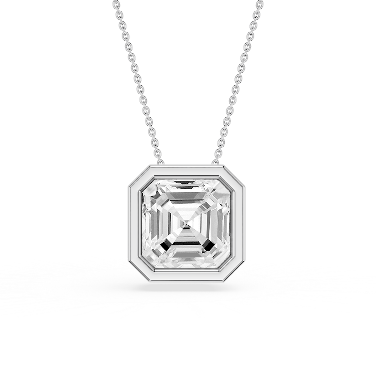 Asscher Lab Grown Diamond Bezel Solitaire Slide Pendant - 16 to 18 Inches