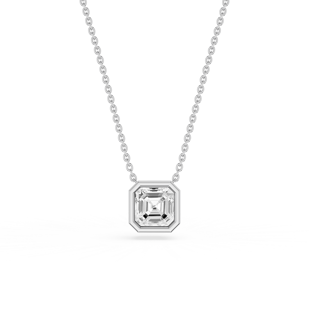 Asscher Lab Grown Diamond Bezel Solitaire Slide Pendant - 16 to 18 Inches