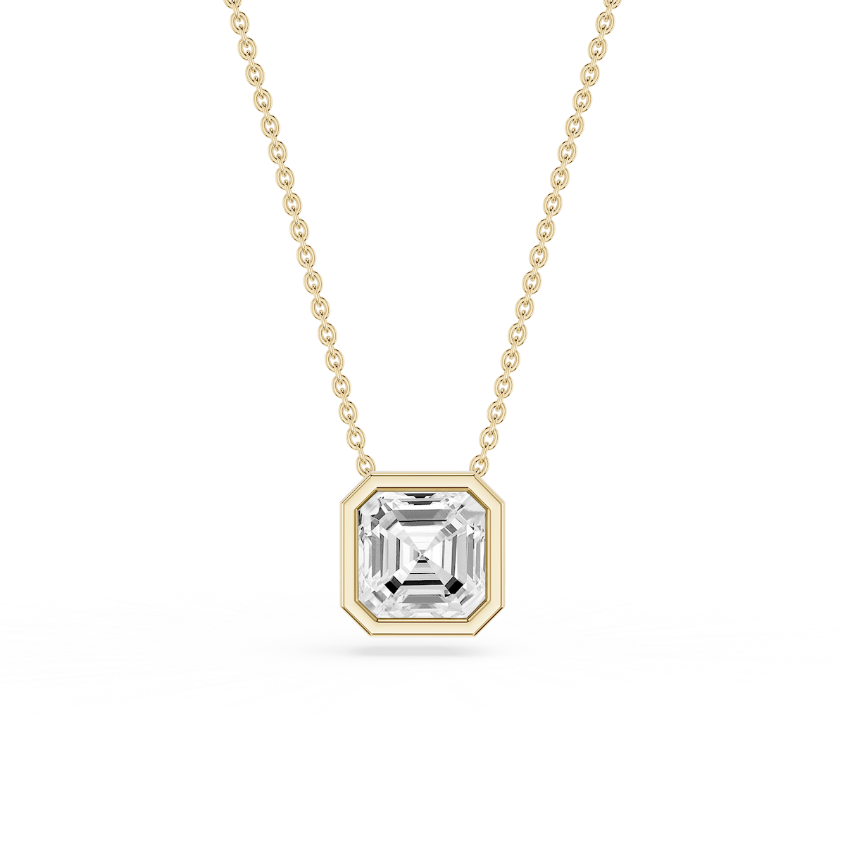 Asscher Lab Grown Diamond Bezel Solitaire Slide Pendant - 16 to 18 Inches