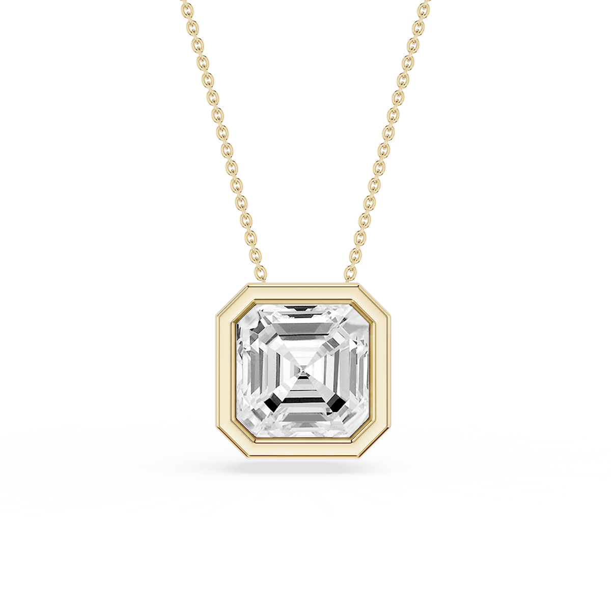 Asscher Lab Grown Diamond Bezel Solitaire Slide Pendant - 16 to 18 Inches