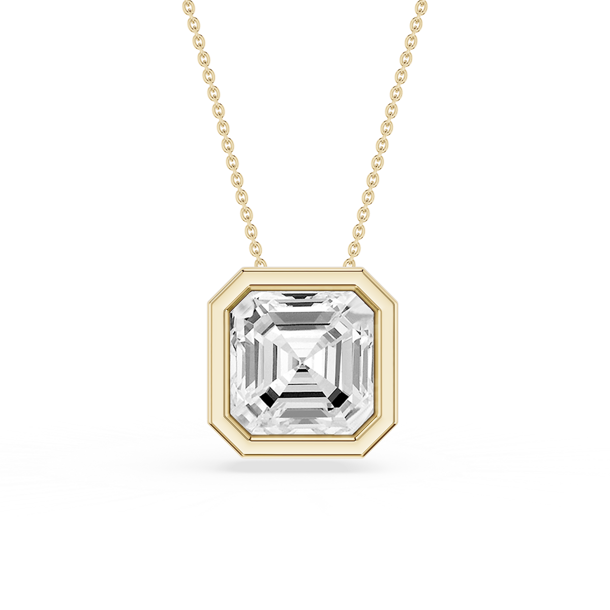 Asscher Lab Grown Diamond Bezel Solitaire Slide Pendant - 16 to 18 Inches