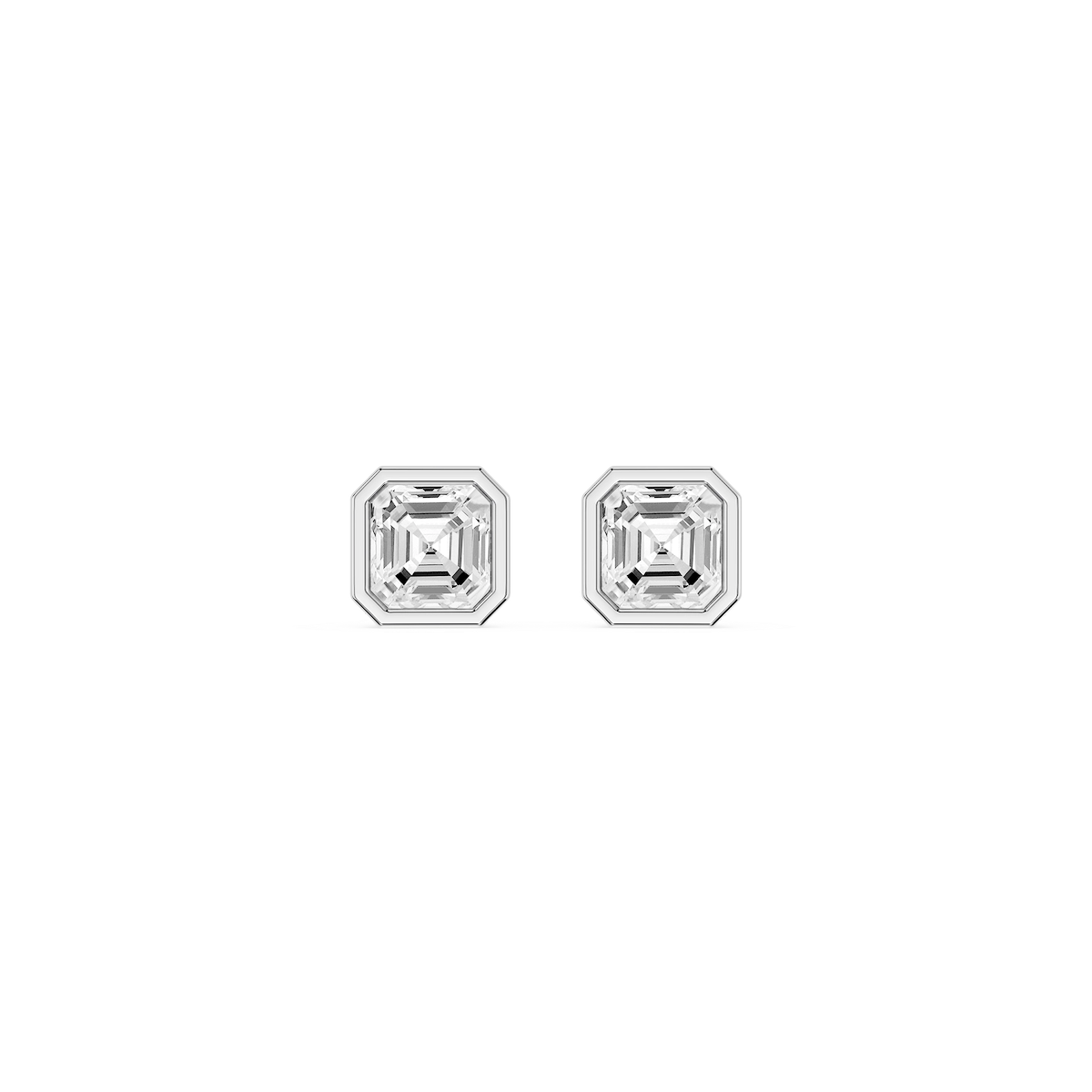 Asscher Lab Grown Diamond Bezel Set Stud Earrings