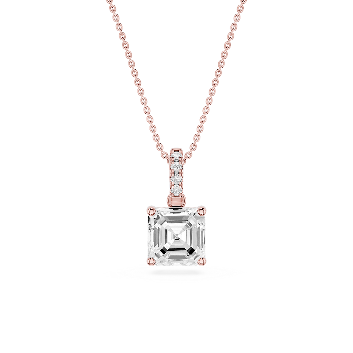 Asscher Lab Grown Diamond Hidden Halo Pendant - 16 to 18 Inches