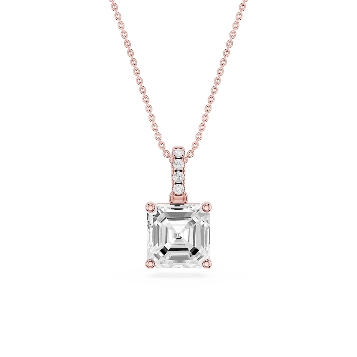 Asscher Lab Grown Diamond Hidden Halo Pendant - 16 to 18 Inches