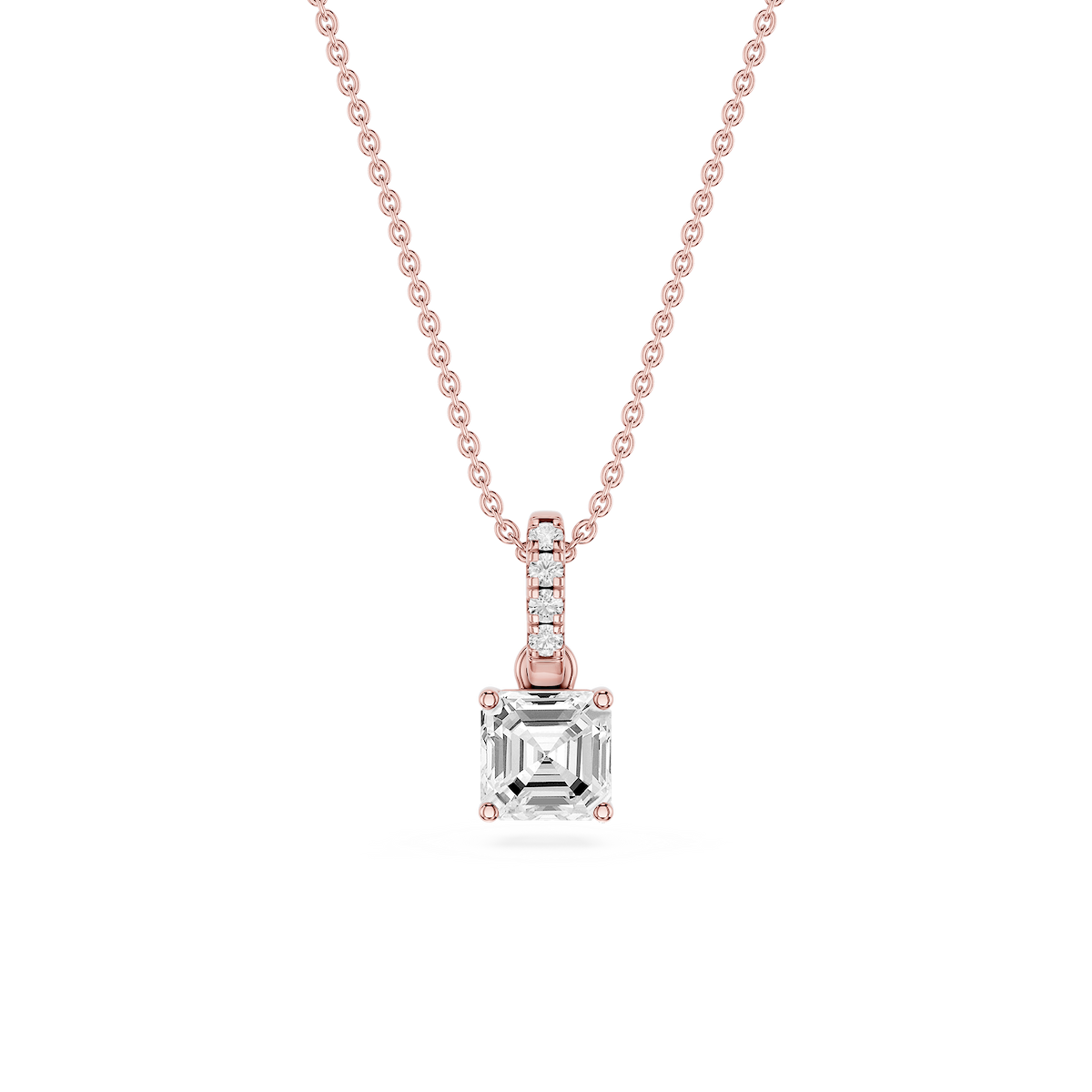 Asscher Lab Grown Diamond Hidden Halo Pendant - 16 to 18 Inches