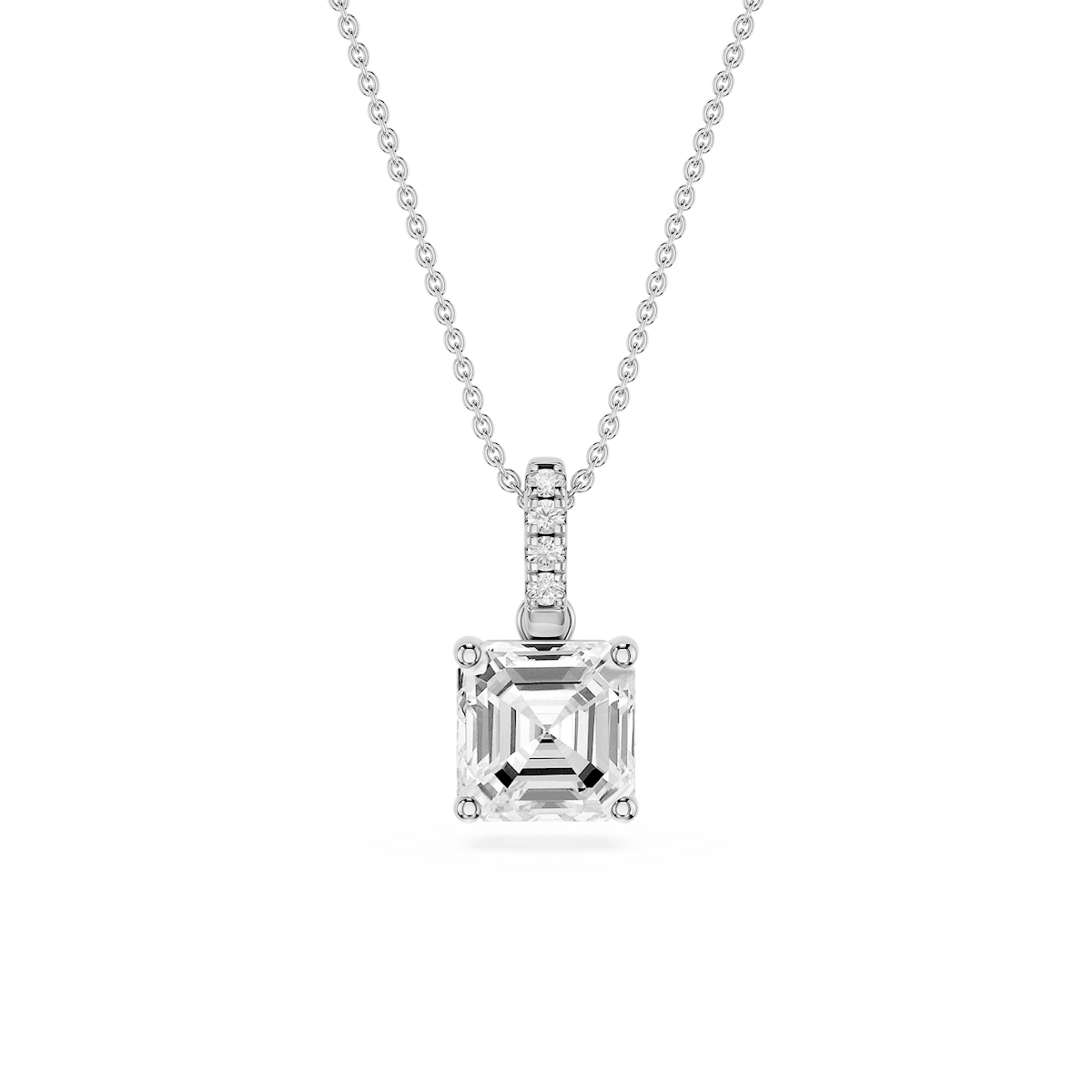 Asscher Lab Grown Diamond Hidden Halo Pendant - 16 to 18 Inches