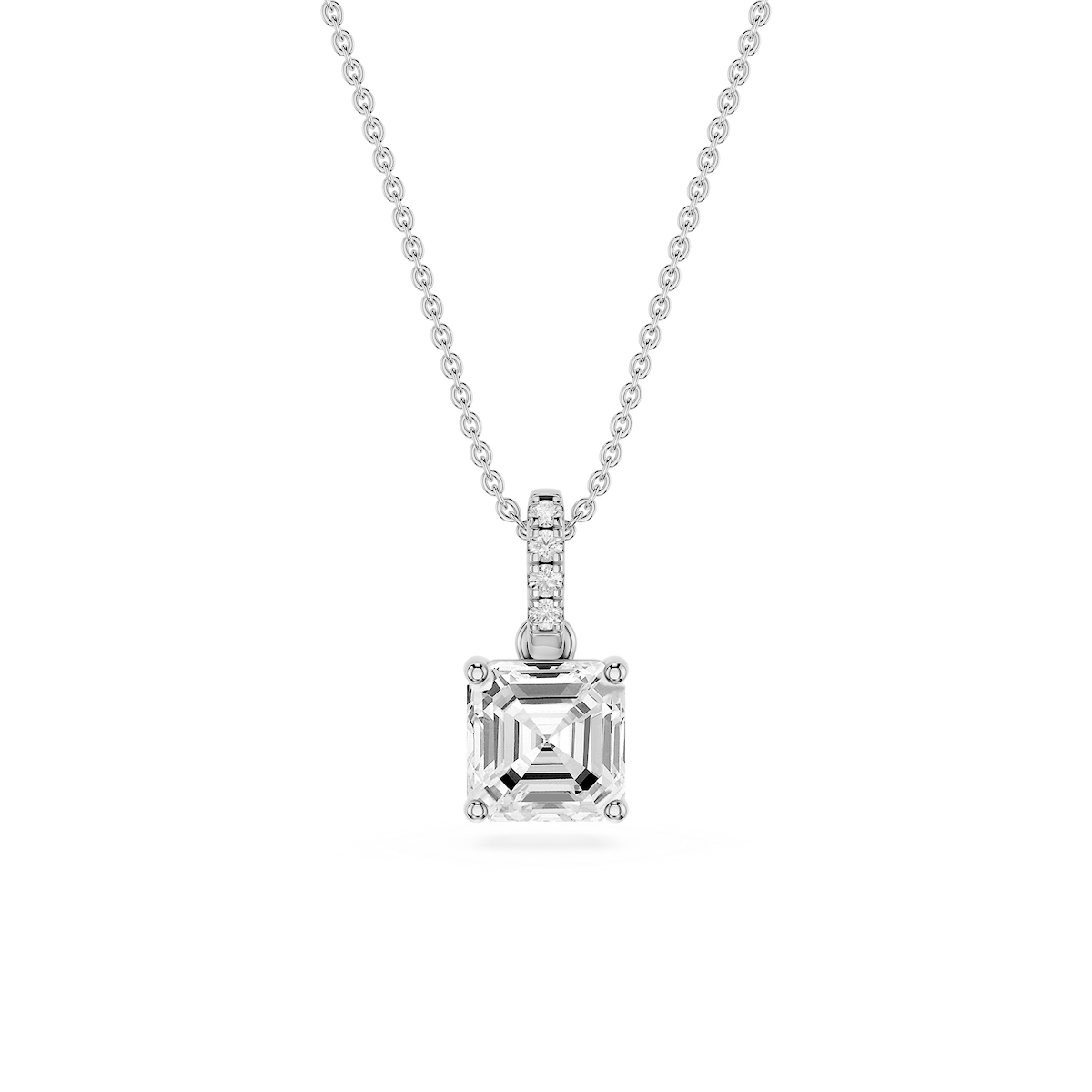 Asscher Lab Grown Diamond Hidden Halo Pendant - 16 to 18 Inches