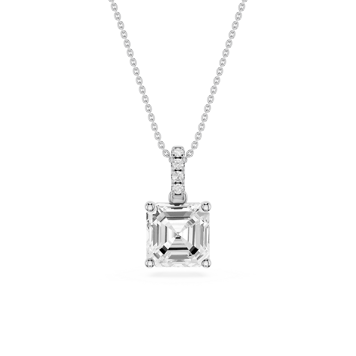 Asscher Lab Grown Diamond Hidden Halo Pendant - 16 to 18 Inches